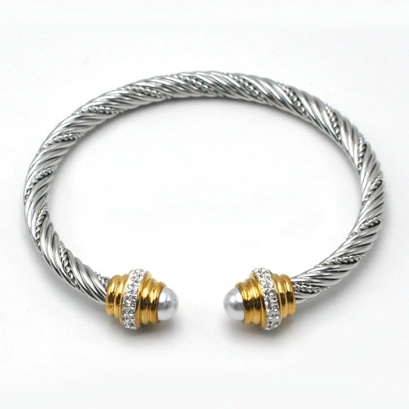 Women's Trendy Titanium Steel And Stainless Steel Cshaped Elastic Twist Wire Rope Bracelet Set With Diamonds - Image 8