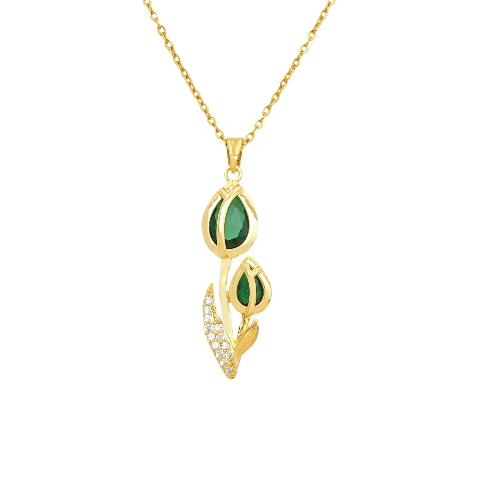 Women's Tulip Zircon Flower Necklace Titanium Steel Copper Real Gold Plated Cross Chain Sweet Style - Image 5