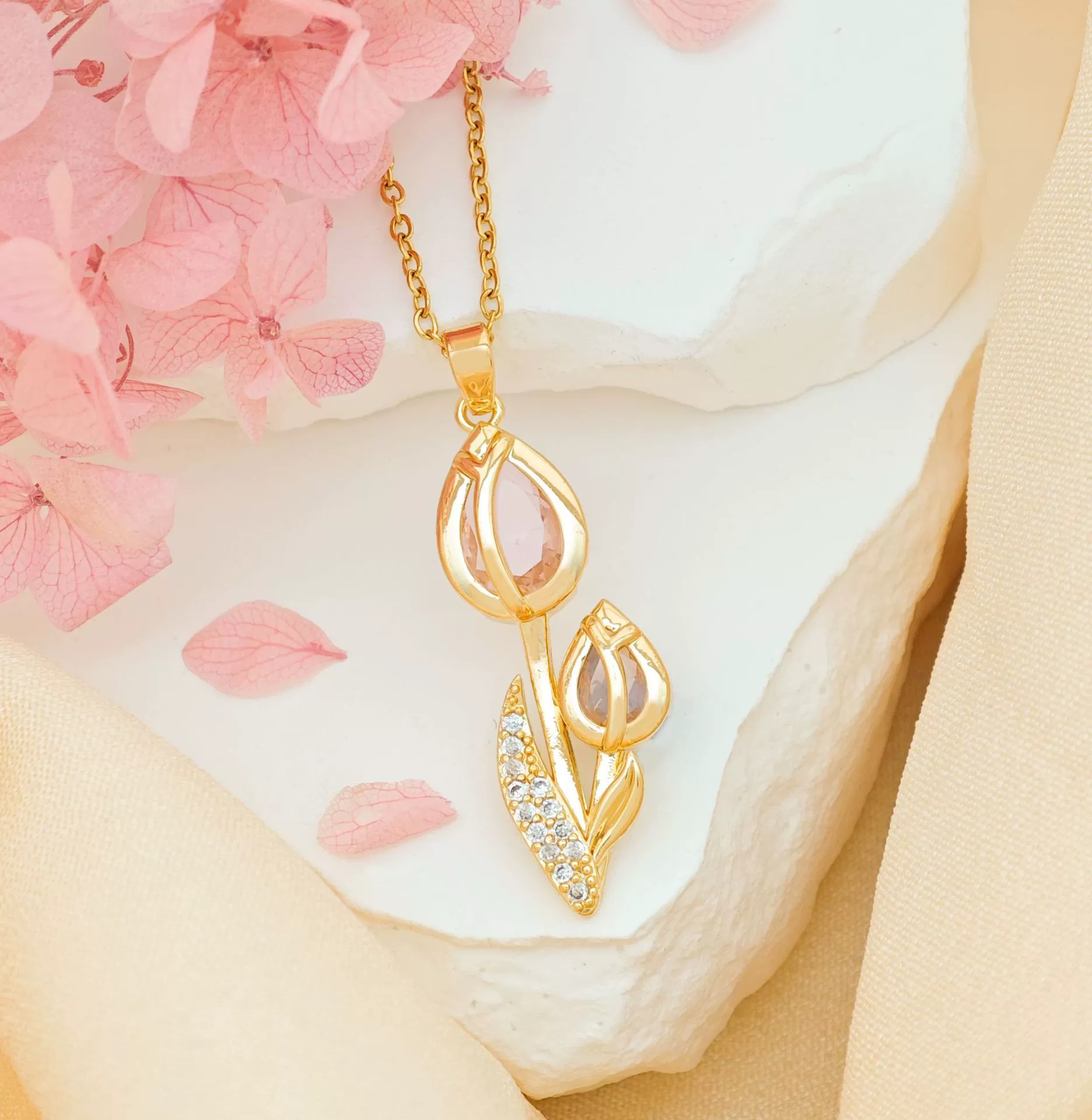 Women's Tulip Zircon Flower Necklace Titanium Steel Copper Real Gold Plated Cross Chain Sweet Style - Image 8