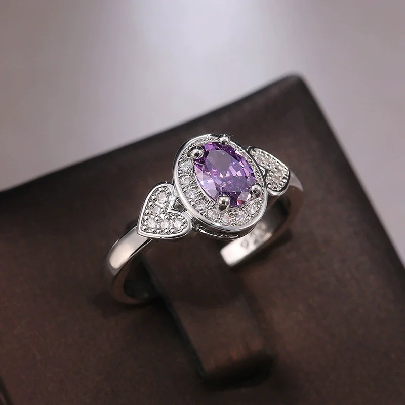 Women's Vintage Purple Zircon Inlaid Copper Geometric Ring Jewelry - Image 3