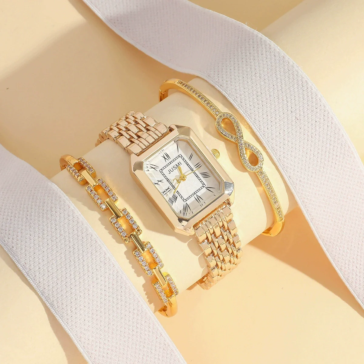 Women's Vintage Square Diamondencrusted Steel Band Quartz Watch With Zinc Alloy Case And Alloy Strap - Image 6