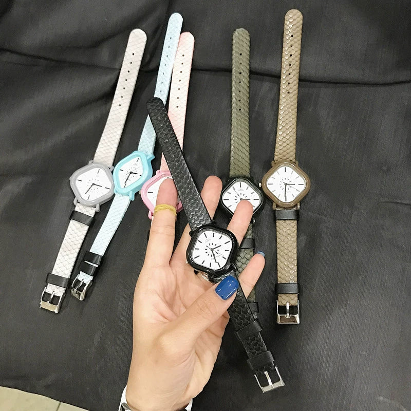 Women's Watch Alloy Case Genuine Leather Strap Rhombus Dial Fashion Simple Casual - Image 4