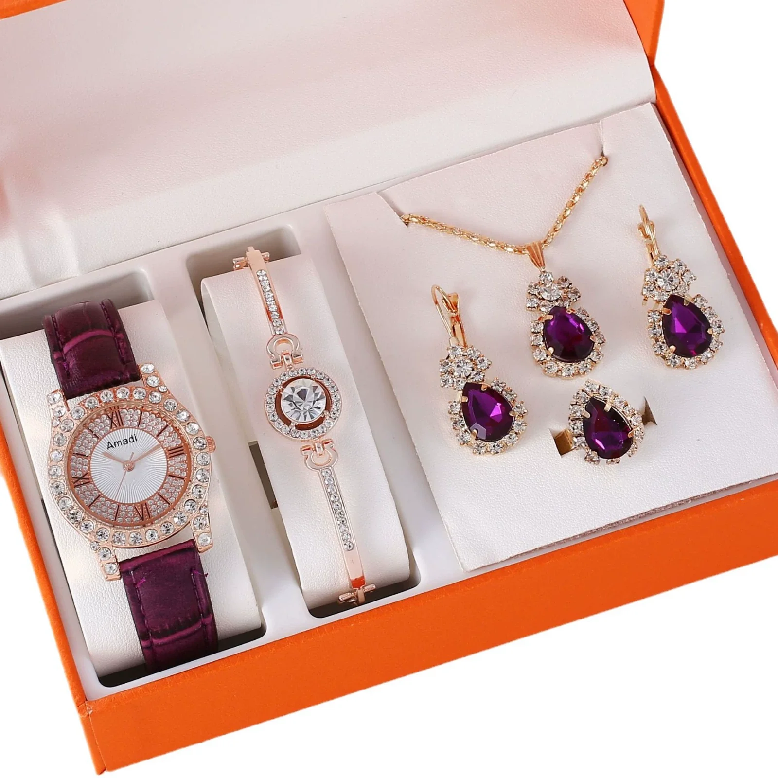 Women's Watch And Jewelry Set Alloy Gold Imitation Leather Round Dial Luxury Style - Image 5