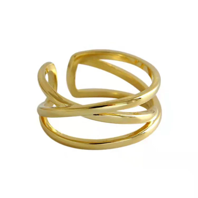 Women's White Copper Geometric Doublelayer Open Line Hollow Woven Wave Ring Hand Jewelry - Image 6