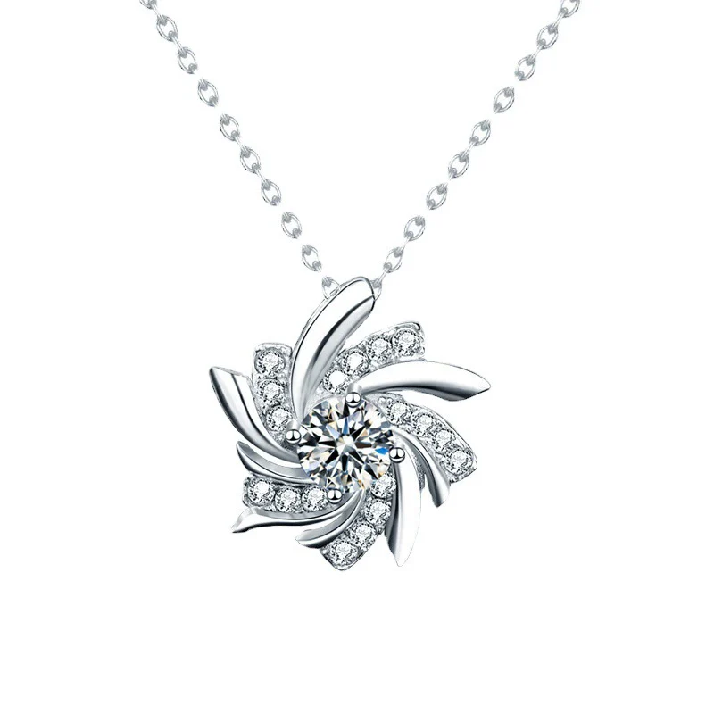 Women's Windmill Moissanite Pendant Necklace S925 Sterling Silver Geometric Light Luxury Electroplated Cross Chain - Image 4