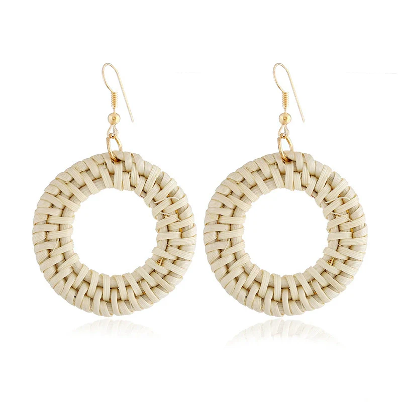 Women's Wood Geometric Large Circle Earrings With Electroplating - Image 5