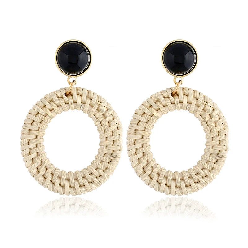 Women's Wood Geometric Large Circle Earrings With Electroplating - Image 6