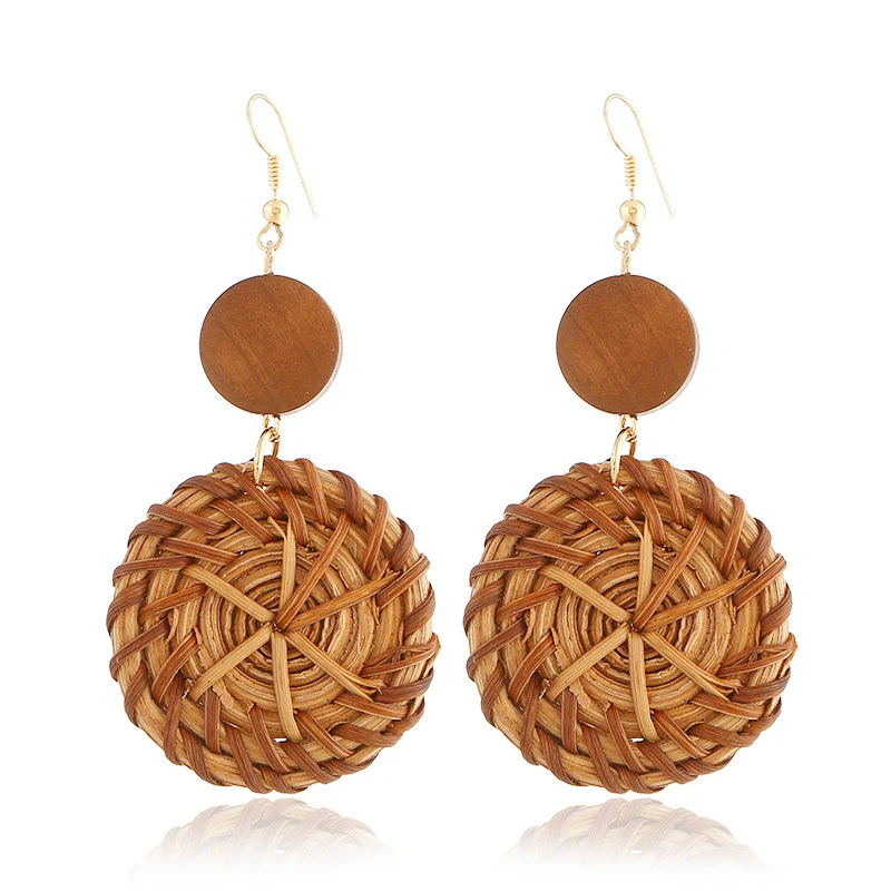 Women's Wood Geometric Large Circle Earrings With Electroplating - Image 7