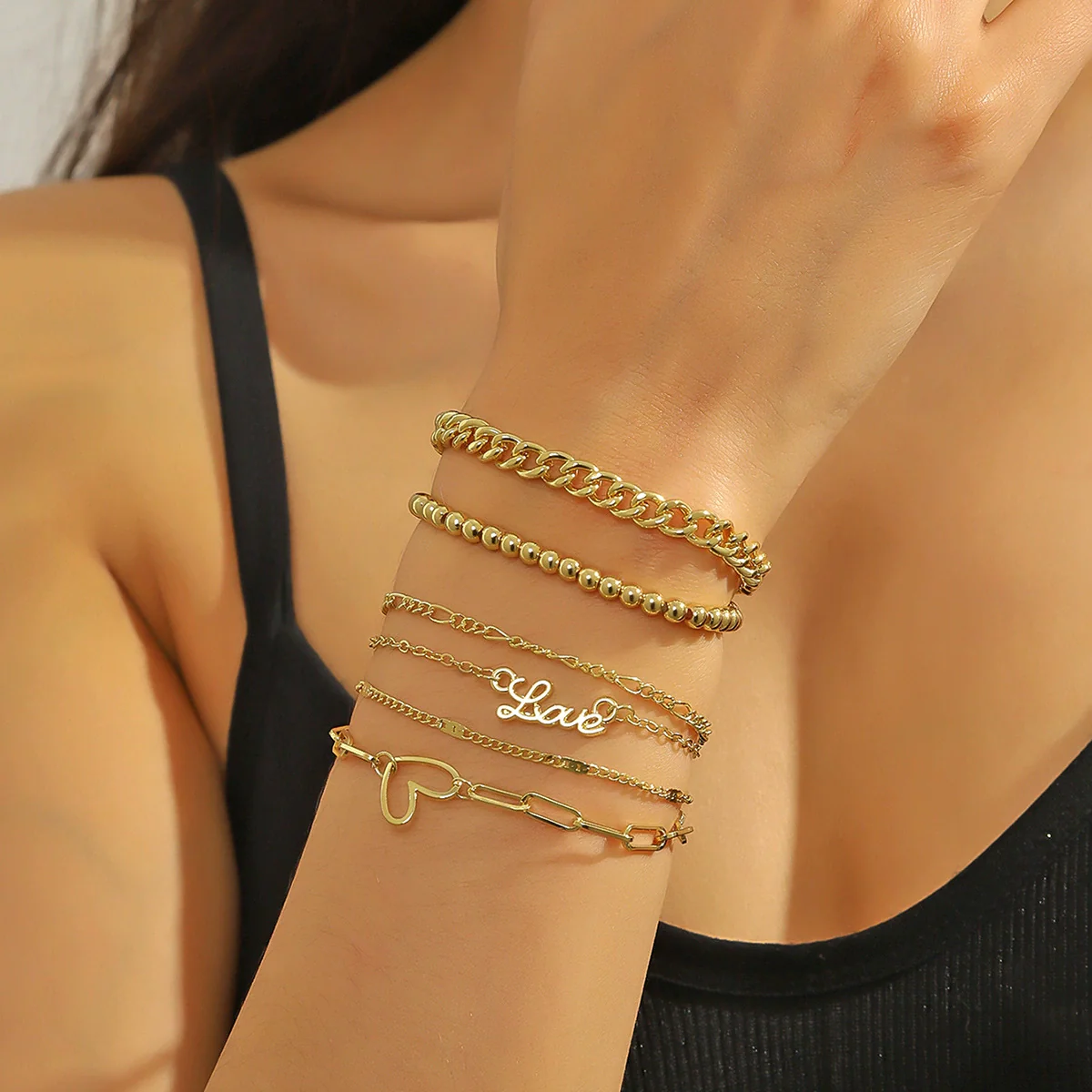 Women's Zinc Alloy Simple Multilayer Bracelet With Bow Drop Shape Star Geometric Animal Zodiac Letter Number Text Patterns And Electroplating Treatment - Image 3