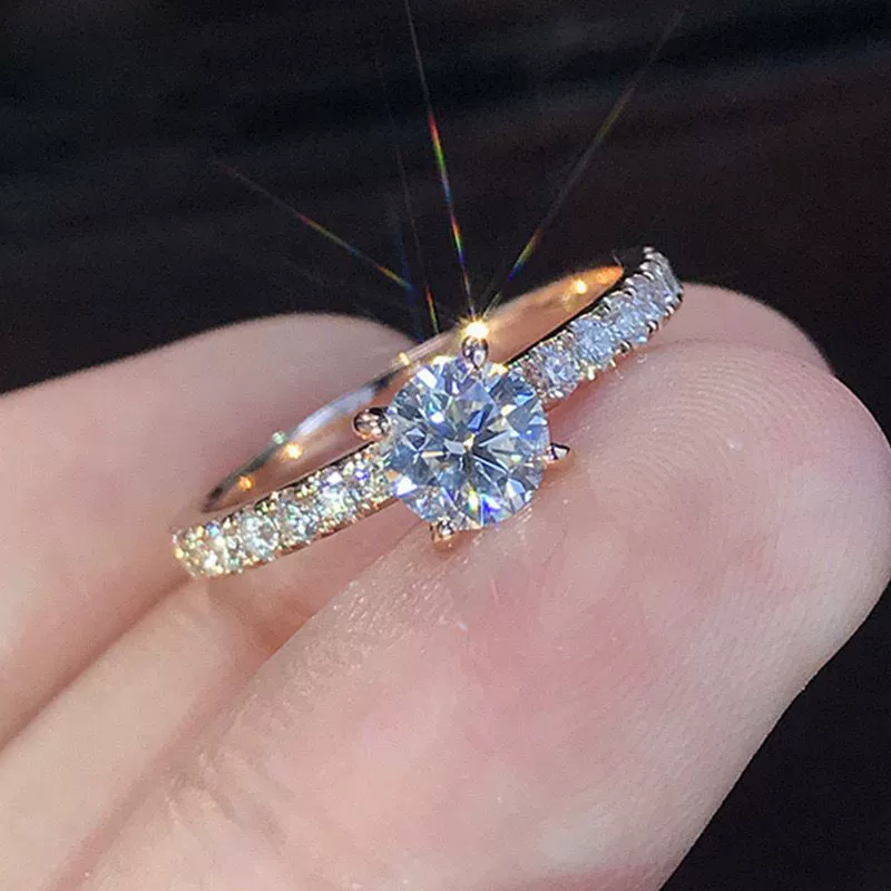 Women's Zircon Engagement Ring Copper Inlay Geometric Style