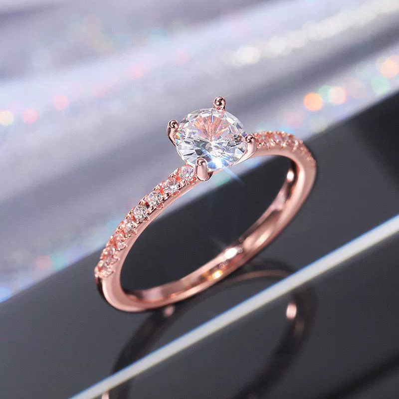 Women's Zircon Engagement Ring Copper Inlay Geometric Style - Image 4