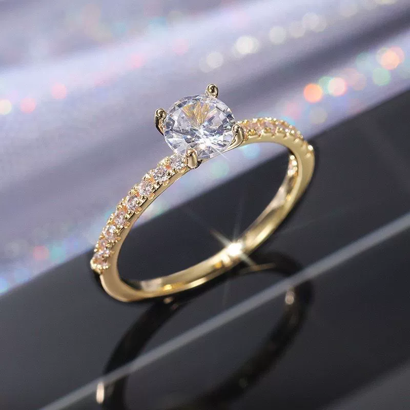 Women's Zircon Engagement Ring Copper Inlay Geometric Style - Image 7