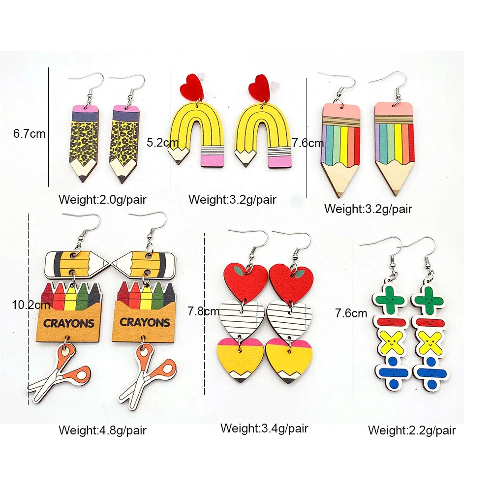 Wood Handmade Earrings With Leopard Print Heart Ushaped And Geometric Patterns - Image 4
