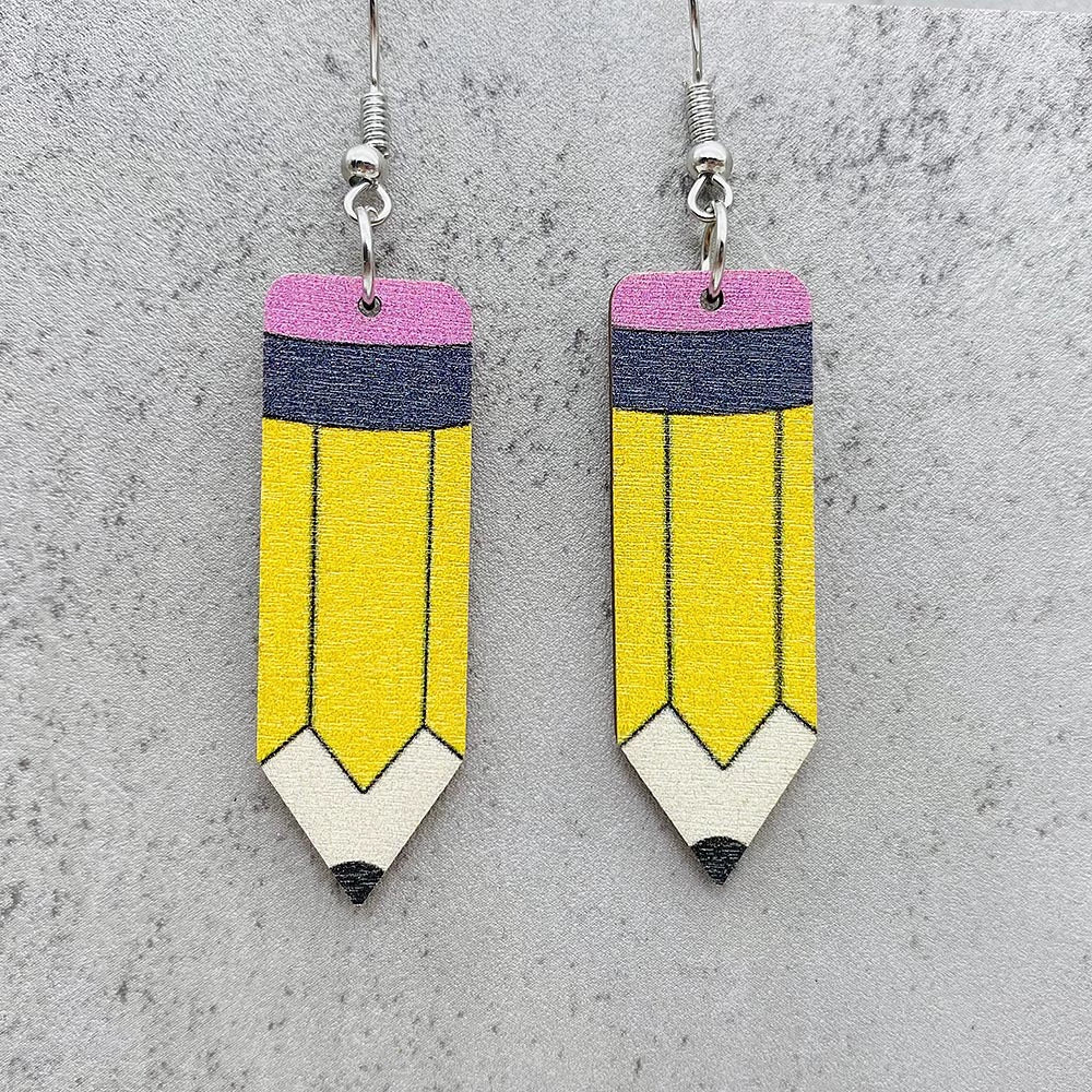 Wood Handmade Earrings With Leopard Print Heart Ushaped And Geometric Patterns - Image 9