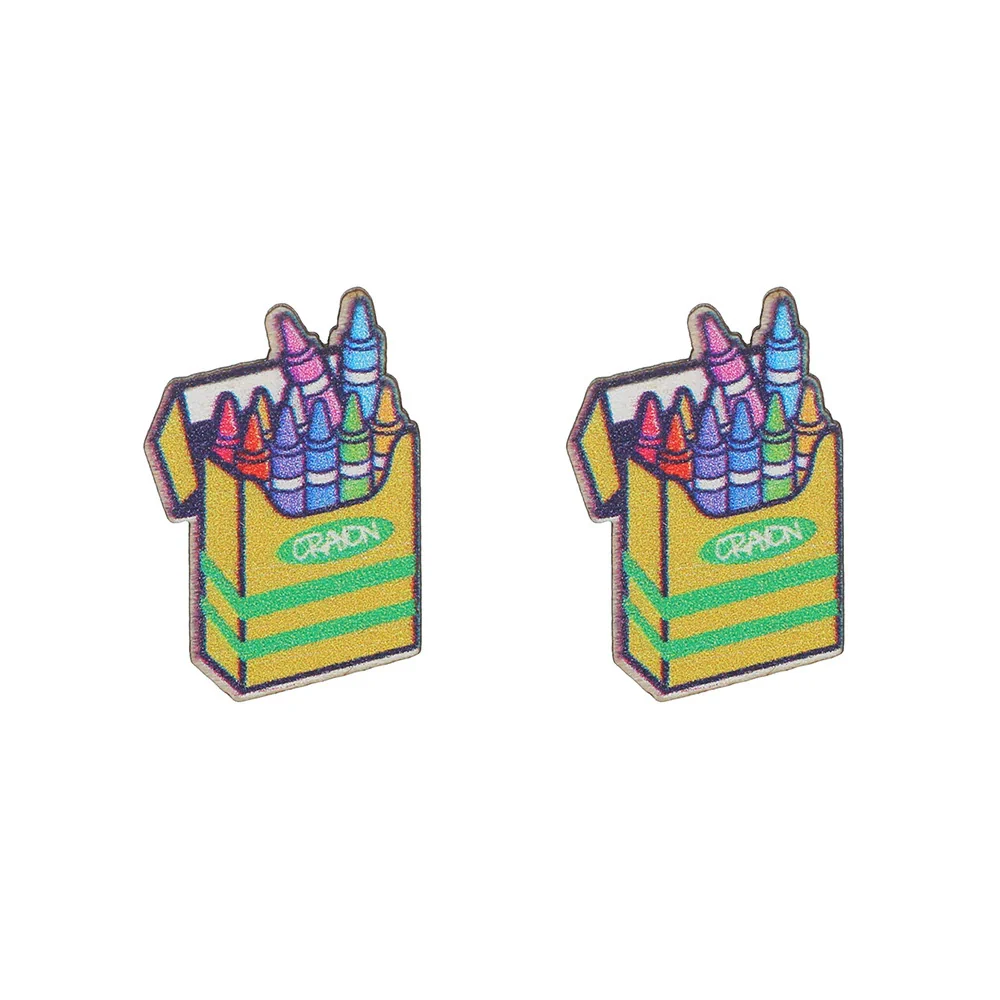 Wooden Handmade Simple Style Book Scissors Caliper Pencil Earrings - Image 6