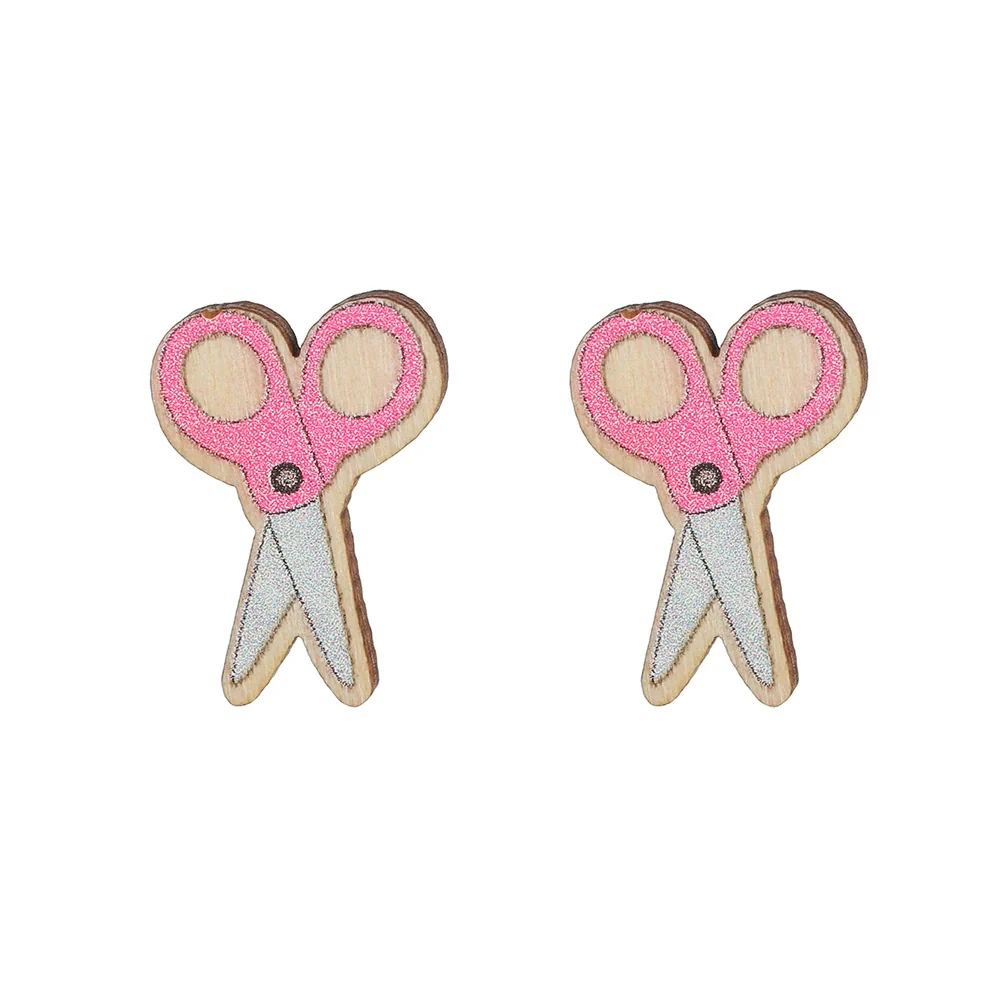 Wooden Handmade Simple Style Book Scissors Caliper Pencil Earrings - Image 8