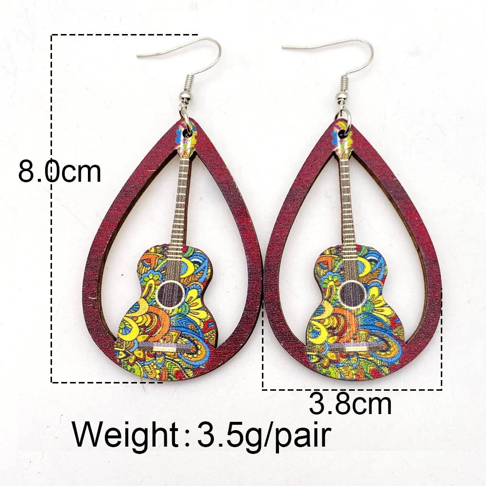 Wooden Hollow Electronic Guitar Earrings Handmade With Ushaped Drop Shape Geometric Pattern For Women - Image 5