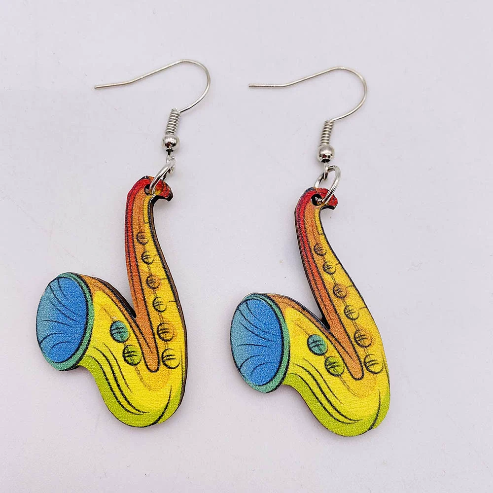 Wooden Hollow Electronic Guitar Earrings Handmade With Ushaped Drop Shape Geometric Pattern For Women - Image 6