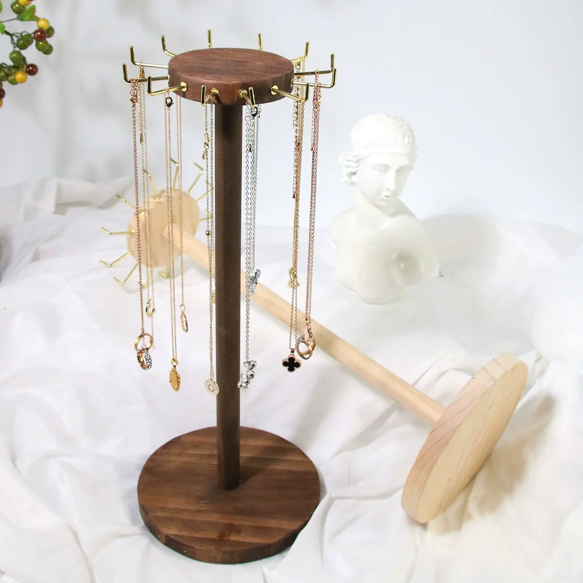 Wooden Jewelry Display Rack Round For Necklaces And Bracelets
