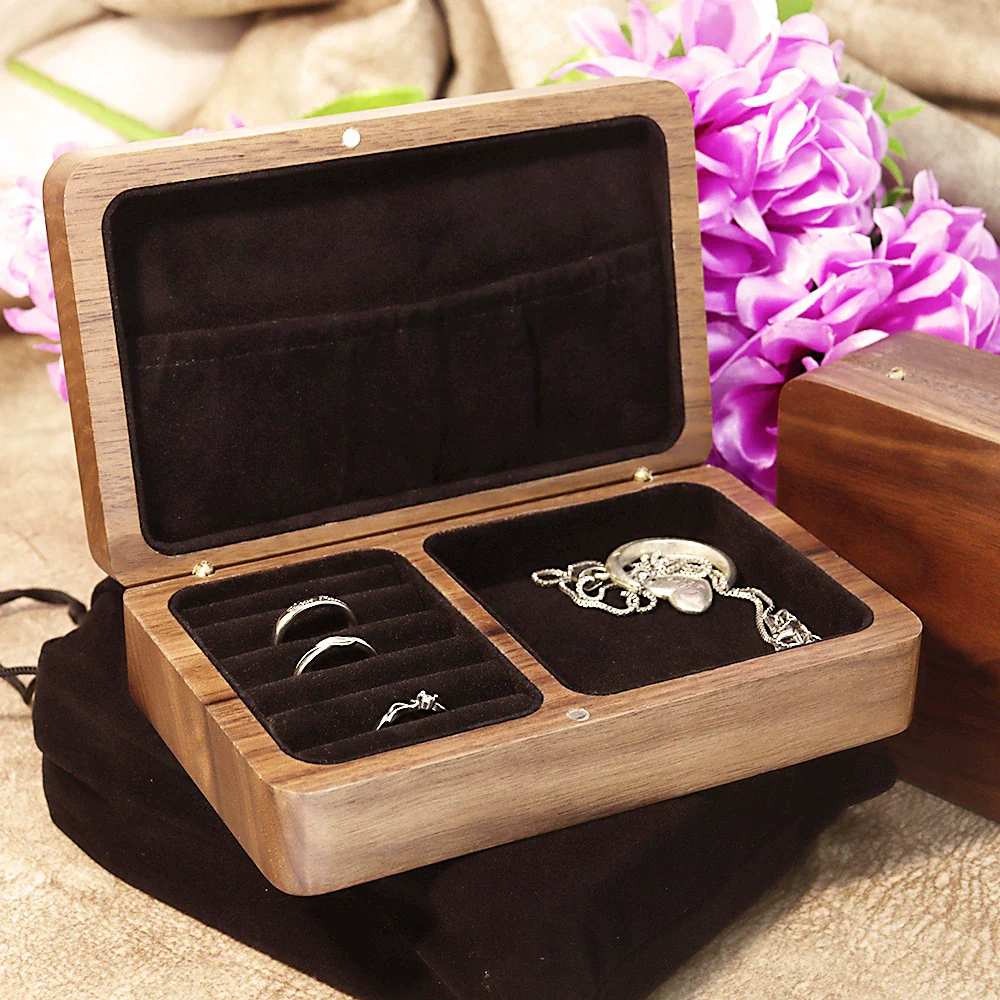 Wooden Jewelry Storage Box For Rings Bracelets Earrings Necklaces Black Walnut - Image 2