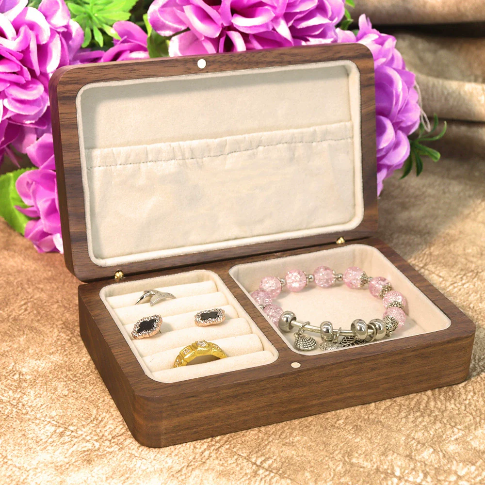 Wooden Jewelry Storage Box For Rings Bracelets Earrings Necklaces Black Walnut - Image 3