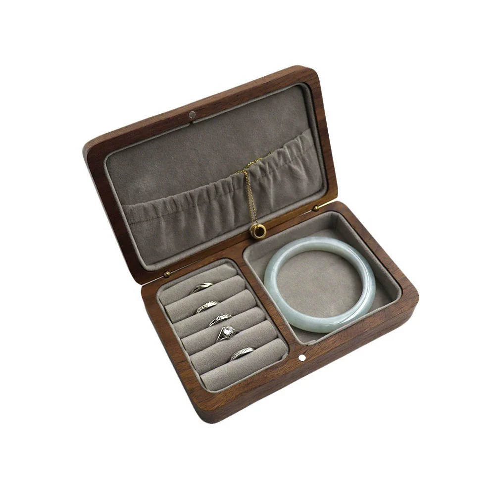 Wooden Jewelry Storage Box For Rings Bracelets Earrings Necklaces Black Walnut - Image 4
