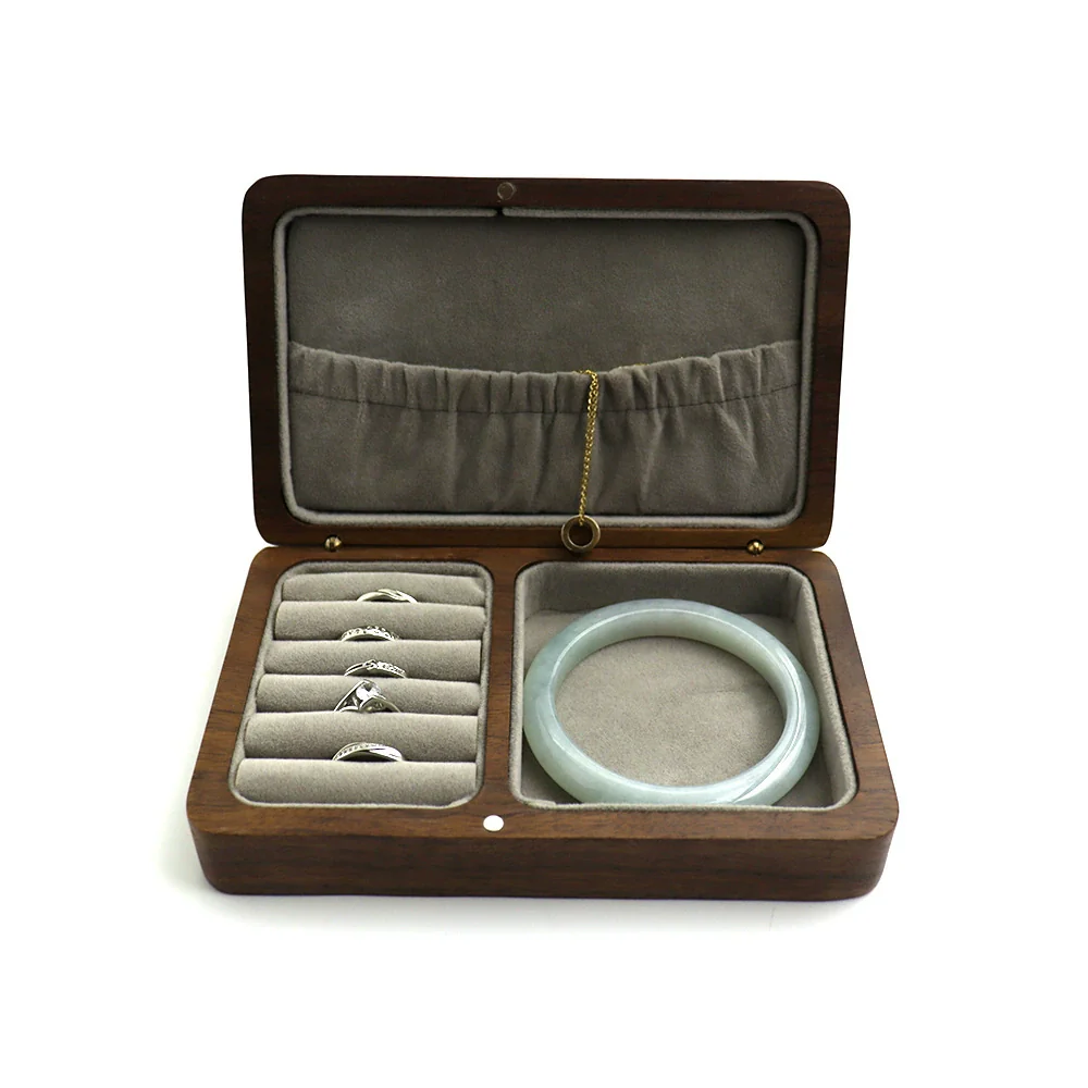 Wooden Jewelry Storage Box For Rings Bracelets Earrings Necklaces Black Walnut - Image 5