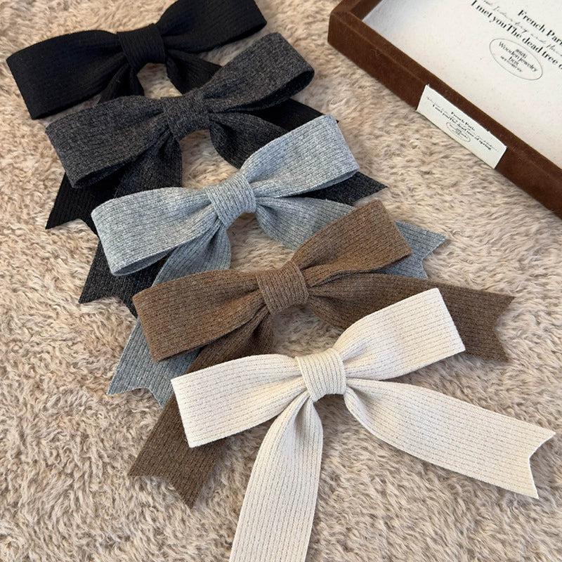 Wool Knitted Bow Handmade Women's Hairpin Spring Clip Headwear - Image 4