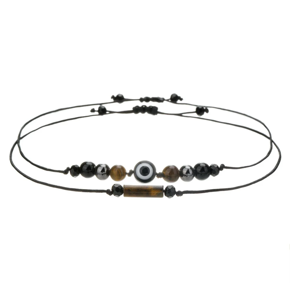 Woven Handmade Beaded Stone Bracelet With Cylindrical Amethyst Tiger Eye Rose Quartz Black Gallstone Black Agate For Couple Friendship - Image 10