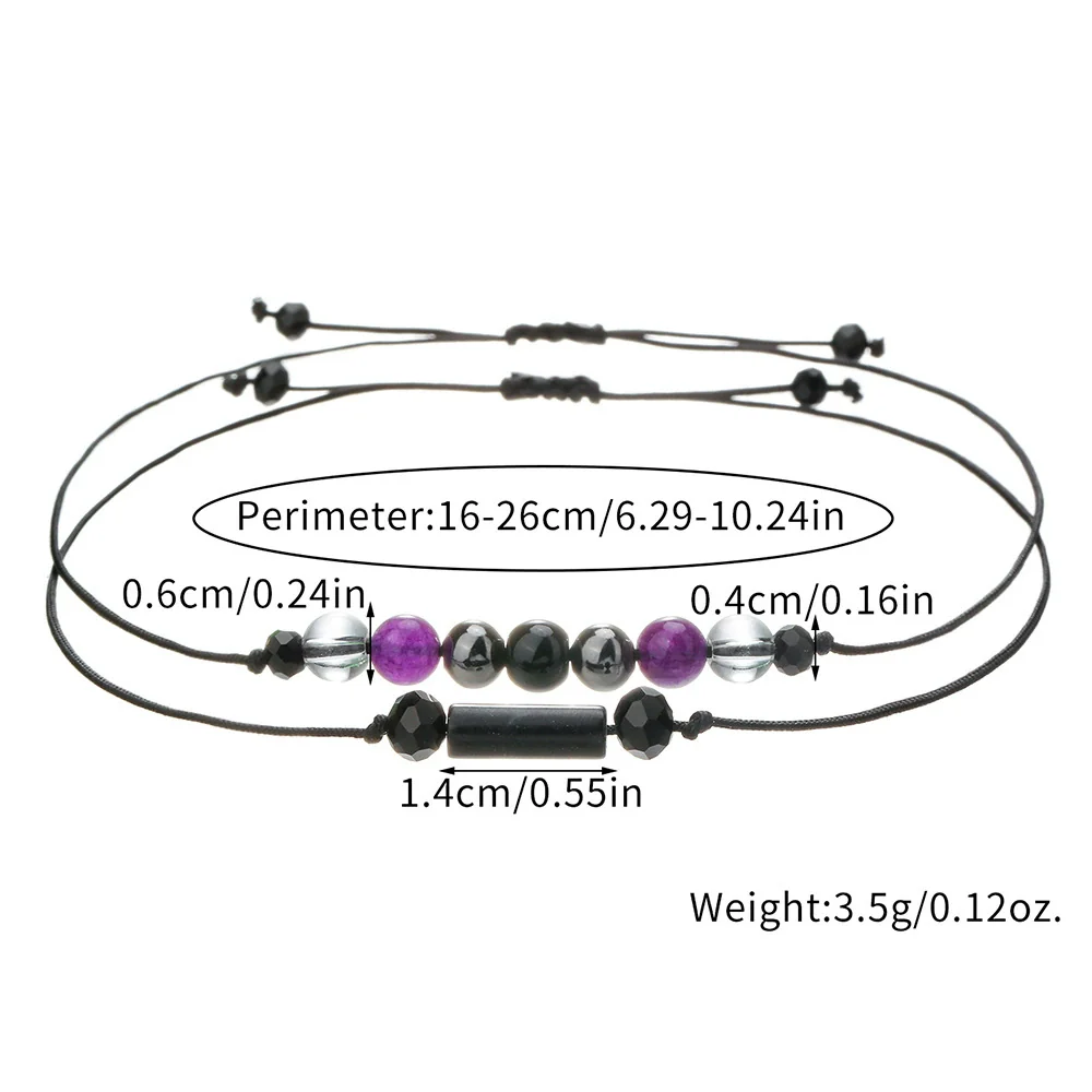 Woven Handmade Beaded Stone Bracelet With Cylindrical Amethyst Tiger Eye Rose Quartz Black Gallstone Black Agate For Couple Friendship - Image 2