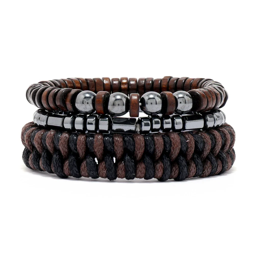 Yoga Bracelet Wooden Beads Black Stone Magnet Hand Knitted Geometric British Retro Style Men's Woven Adjustable - Image 5