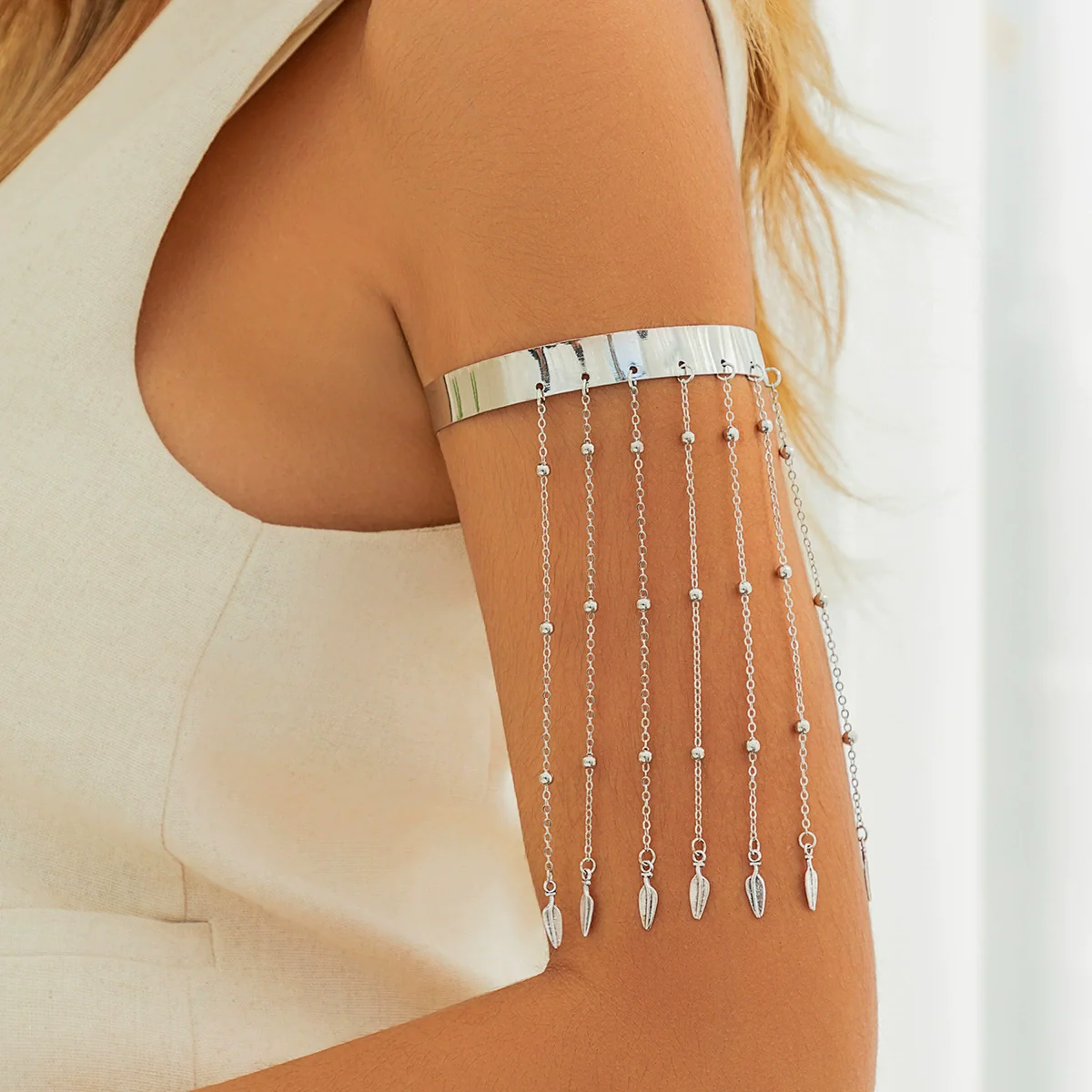 Zinc Alloy Beaded Tassel Arm Chain Arm Ring Electroplated Bohemian Style Women Jewelry - Image 3