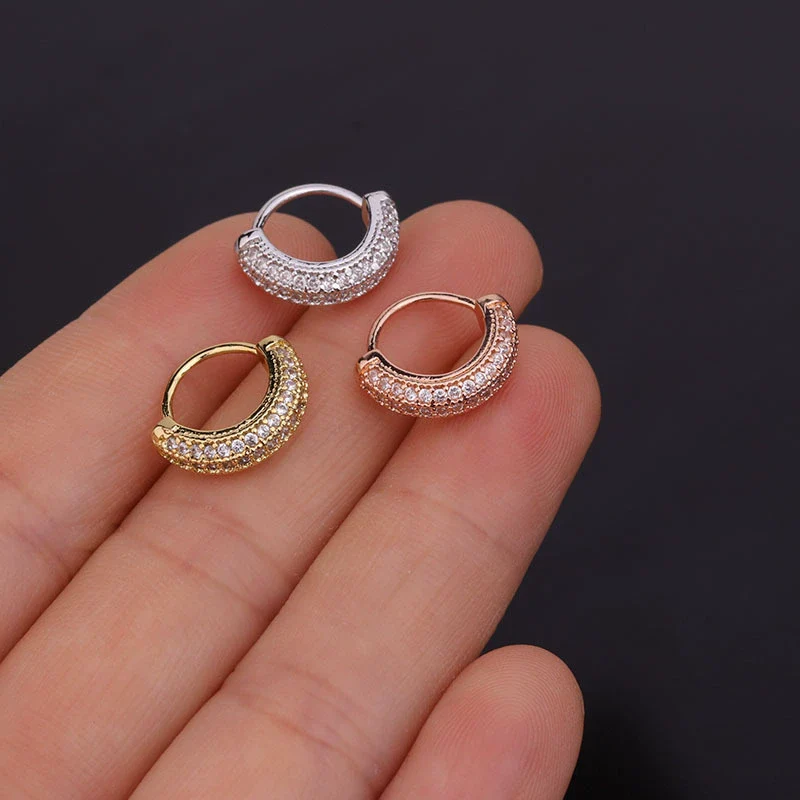 Zircon Copper Fashion Ol Style Women's Puncture Jewelry Earrings Nose Ring Ear Bone Ring Cartilage Earrings - Image 4
