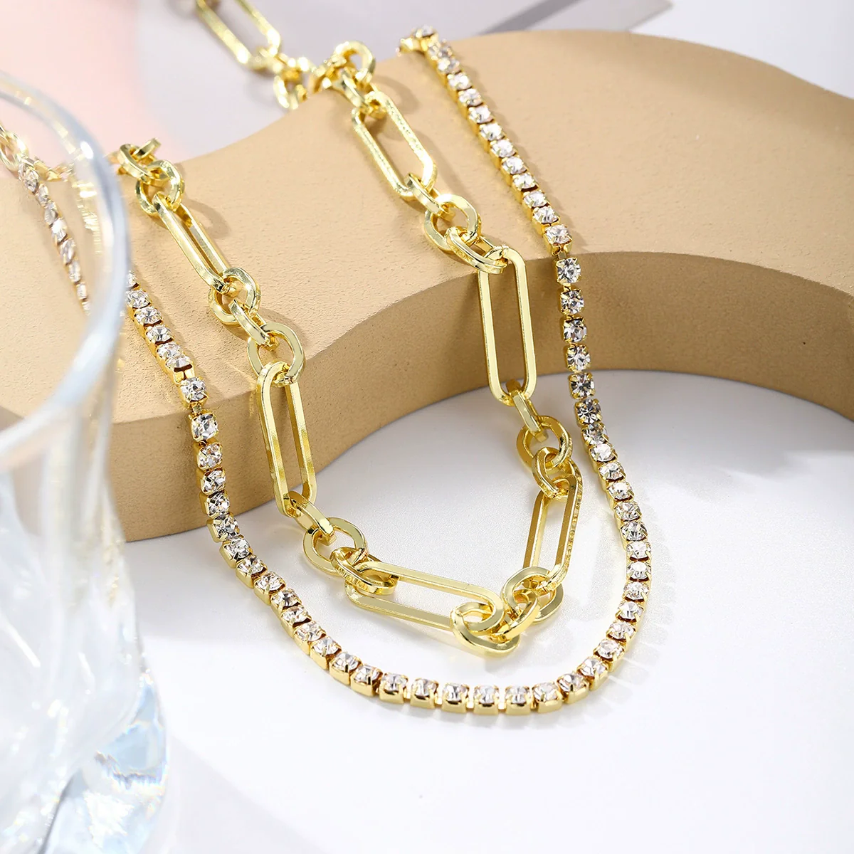 Zircon Necklace Mixed Gem Inlay Electroplating Ochain Geometric Rhombus Simple Style For Women - Image 4
