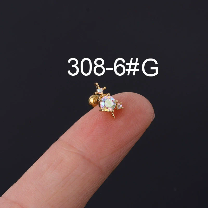 Zircon Stainless Steel Geometric Electroplated Ear Nail Piercing Jewelry - Image 11