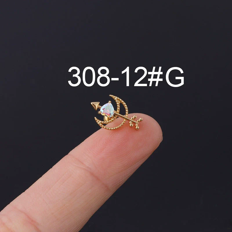 Zircon Stainless Steel Geometric Electroplated Ear Nail Piercing Jewelry - Image 17