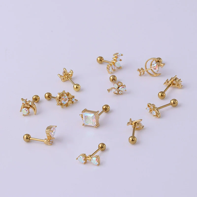 Zircon Stainless Steel Geometric Electroplated Ear Nail Piercing Jewelry - Image 3