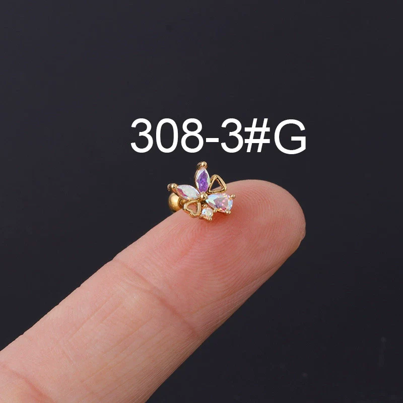 Zircon Stainless Steel Geometric Electroplated Ear Nail Piercing Jewelry - Image 8