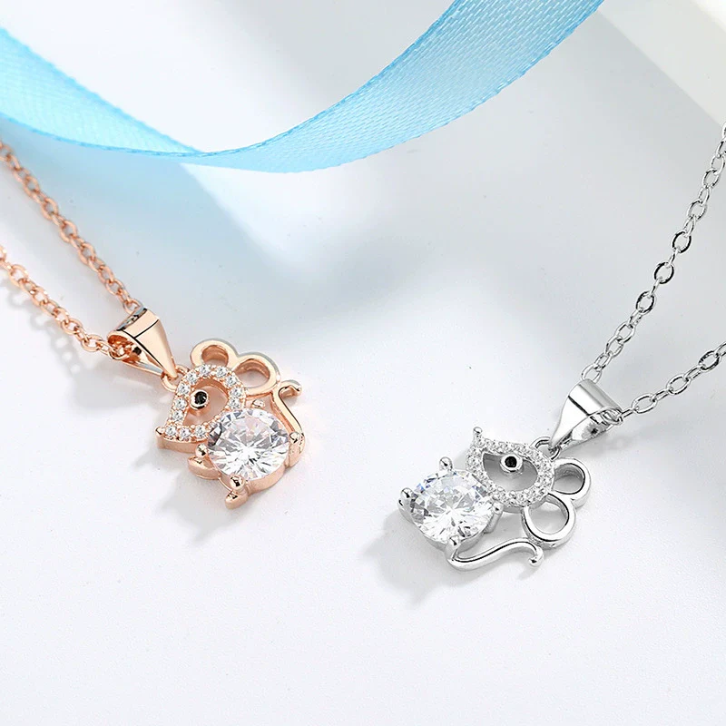 Zodiac Mouse S925 Sterling Silver Pendant Necklace With Mixed Gem Inlay And Electroplating For Women