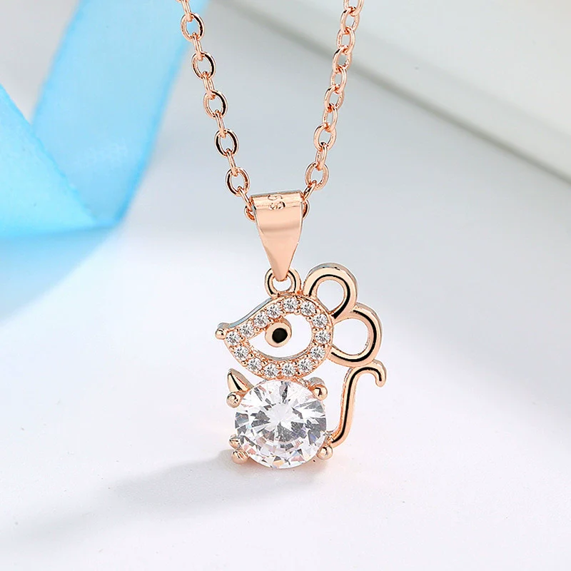 Zodiac Mouse S925 Sterling Silver Pendant Necklace With Mixed Gem Inlay And Electroplating For Women - Image 4