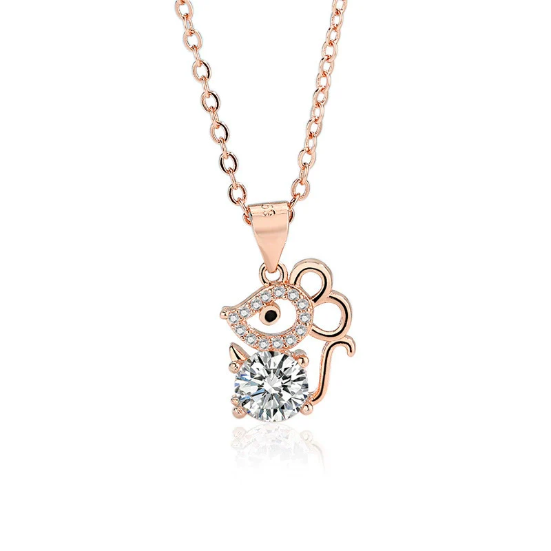 Zodiac Mouse S925 Sterling Silver Pendant Necklace With Mixed Gem Inlay And Electroplating For Women - Image 5